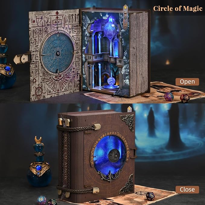 MiniCity DIY Book Nook Kits for Adults, Miniature Dollhouse Booknook Kit, 3D Wooden Puzzle Creative Decorative Bookends Bookshelf Diorama Insert Crafts Hobbies Gifts (Circle of Magic)