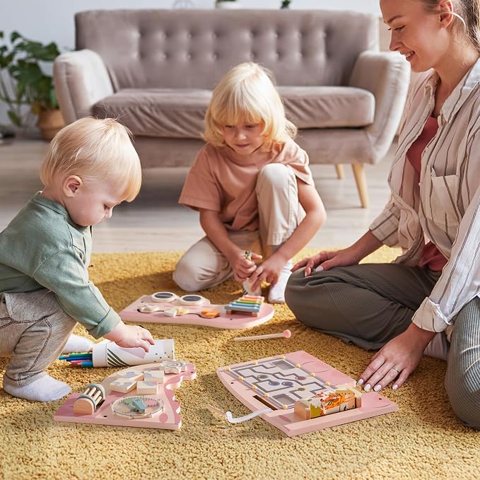 ROBUD Wooden Busy Board for Toddlers - Montessori Toys, Wall Mounted Activity Centre with Gears, Maze & Sorting Games, Baby Busy Board Toddler Toy Gifts for 3 Year Old and up, Girls & Boys