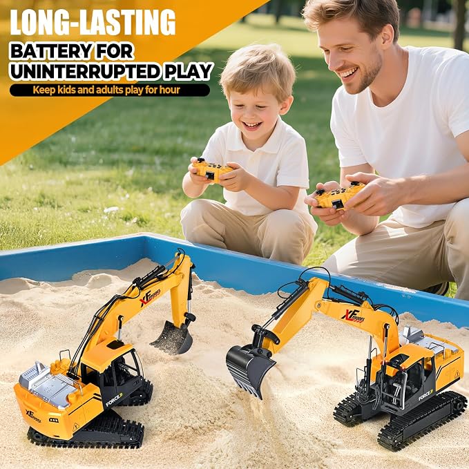 Shemira Remote Control Excavator, 13 Channel RC Excavator Toy for Boys 3-5 4-7 8-12 Year Old, 2.4Ghz RC Construction Vehicles with Metal Shovel & Light & Sound, Kids Christmas Birthday Gifts