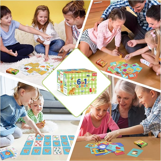 Card Games for Kids, Go Fish,Old Maid,Memory Match,Slap Jack,Crazy 8s,War-6 Pack Classic Fun & Educational Games for Family Game Night,Great Gift for Birthday Christmas Holiday Easter Basket Stuffers