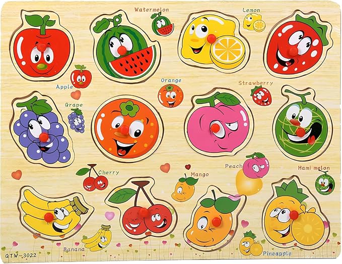 Fruit Puzzle for Toddlers 3+ Years, Educational Wooden Fruit Shape Learning Toy with Board & Blocks, Fun & Engaging Preschool Activity for Boys and Girls
