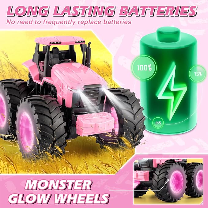 Remote Control Tractor Toys, Light Up Farm Monster Trucks Toy for Boys & Girls 3, 4, 5, 6, 7 Year Old, 2.4 Ghz RC Tractor Toys, Ideal Christmas, Birthday Gifts for Kids
