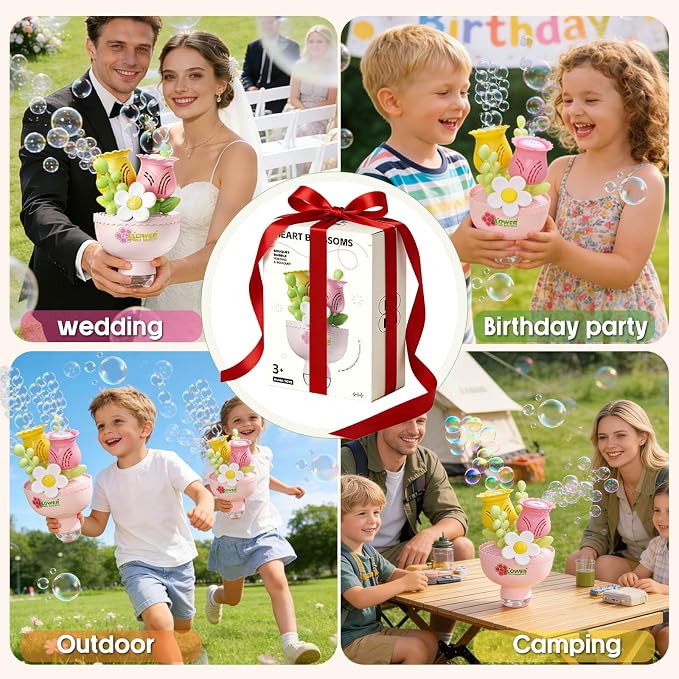 Dolanus Flower Bubble Machine for Kids Toddlers - Automatic Bubbles, RGB Lights, Rechargeable - Outdoor Outside Toys for, Toys for 3 4 5 6 7 8 Years Old Boys Girls, Gift for Party Wedding Birthday