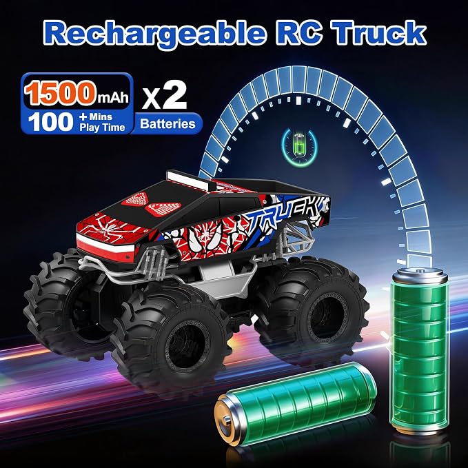 TOZDTO Remote Control Car, Monster Truck Toys for Boys RC Cars, 2.4 GHz Waterproof RC Trucks, 1:18 4WD All Terrain Off-Road Pickup, Cool Christmas Birthday Ideas Gifts for Kids 6+ Year Old