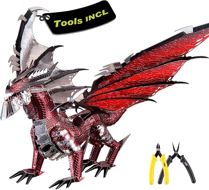 Piececool Black Dragon King 3D Metal Model Building Kits with DIY Tools Set, Challenging 3D Metal Puzzles for Family Time, Great Christmas Birthday New Year Gifts