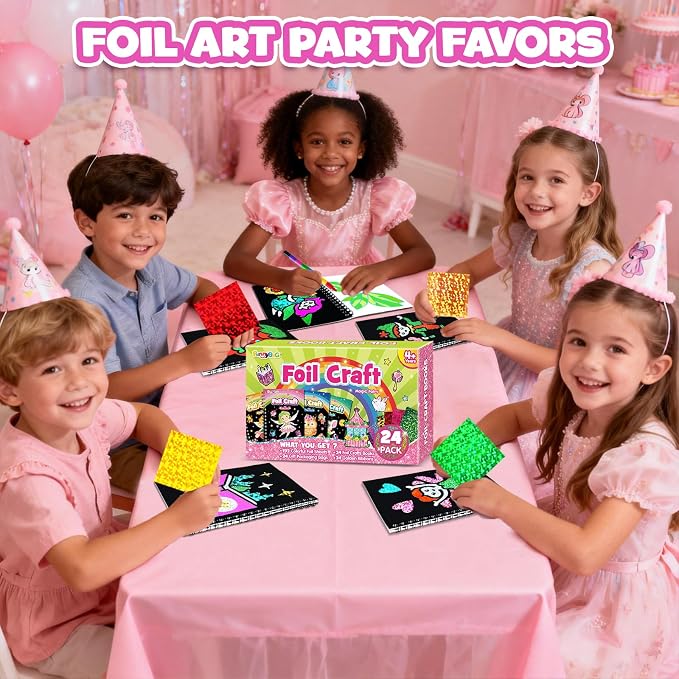 FUNNYB&G Foil Art Party Favors for Kids - 24 Pack Foil Art Crafts Kits Coloring Books, Goodie Bag Stuffers Party Favors for Kids 4-8 8-12, Bulk Birthday Classroom Prizes Girls Boys Gifts (Fairy)