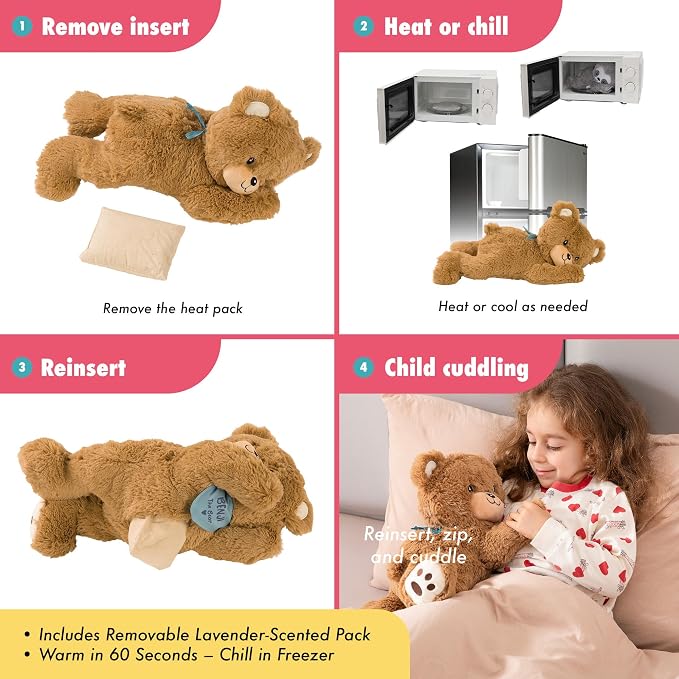 Lilly's Love Heatable & Coolable Lavender Scented Weighted Stuffed Animal - Microwavable Heatable Pad for Kids & Adults - Machine Washable Plushie - Calming Stuffed Animal for Anxiety - Bear