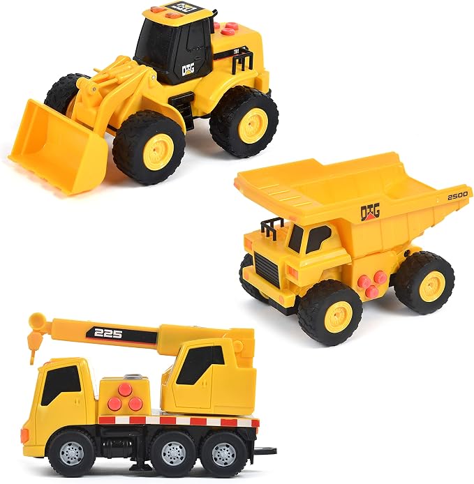 Sunny Days Entertainment Mini Construction Vehicles 3 Pack – Lights and Sounds Pull Back Toy Vehicle | Includes Dump Truck Front End Loader and Crane Truck – Maxx Action