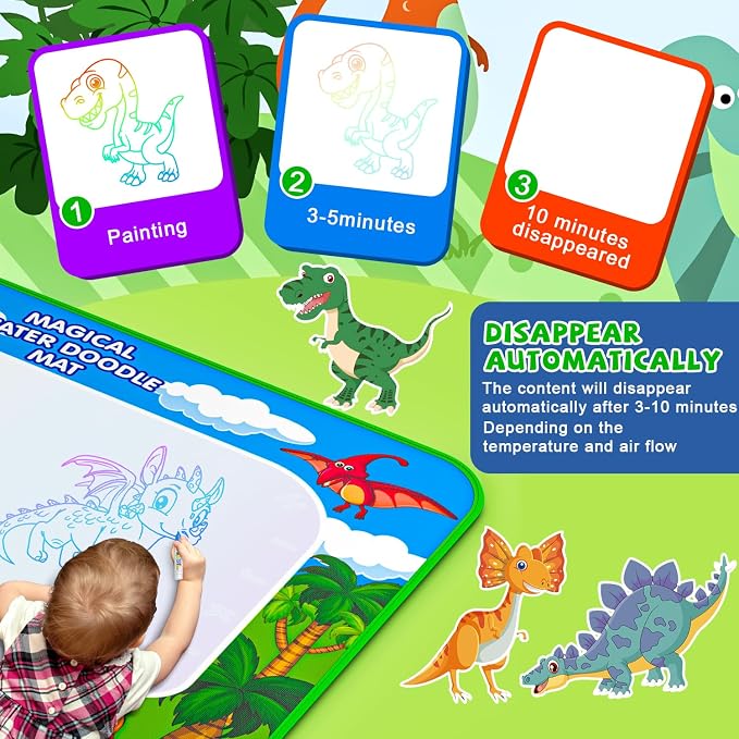 Water Doodle Mat, 40 x 32 Inch Mess Free Drawing Mat, Educational Toy for 3 4 5 6 7 8 Years Old Boys Girls, Neon Color Mat Doodle Board Writing Drawing Toys Holiday Christmas Birthday Gifts