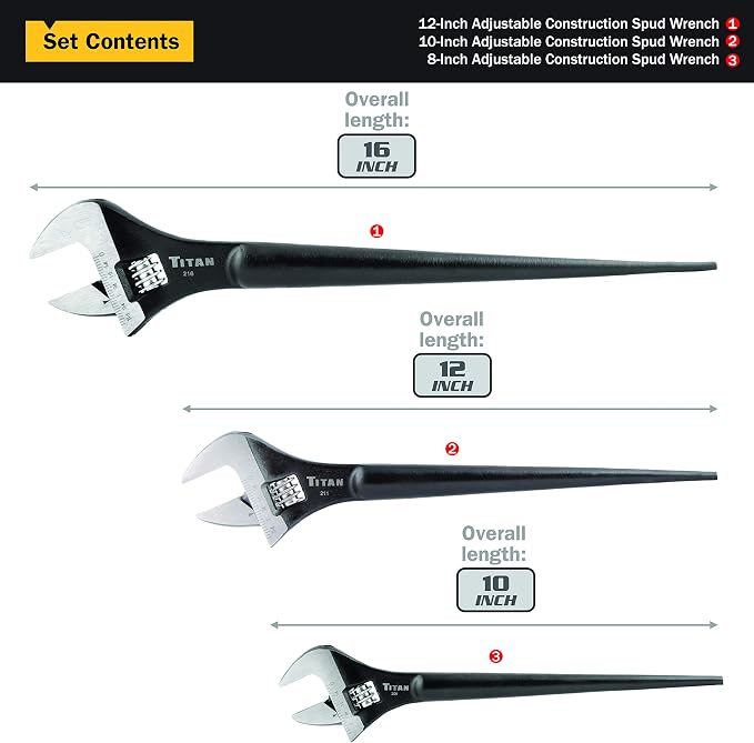 Titan 223 Adjustable Construction Spud Wrench, 3-Pc Set