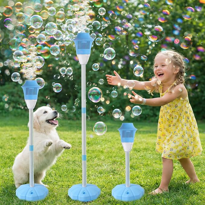 2Pcs Automatic Bubble Machine for Kids,Standing Torch Bubble Maker with Light/Music for Toddlers, Height Adjustable Up 21 to 47 Inches,Pecfect for Birthday and Outdoor Party, Gifts