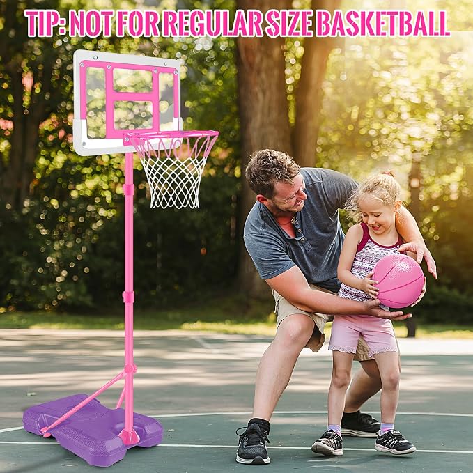 Kids Basketball Hoop with Stand, Adjustable Basketball Set, Toddler Basketball Toys for Boys Age 3 4 5 6 7 8, Indoor Outdoor Backyard Sport Game Gifts Pink