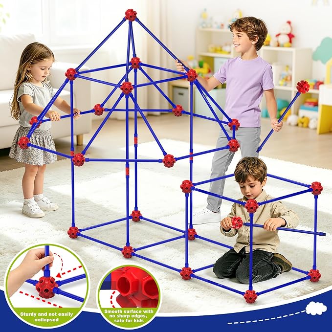Fort Building Kit for Kids, 140 Pcs STEM Building Toys for Indoor Outdoor, Ultimate Creative Set DIY Castles Tunnels Play Tent, Christmas Birthday Gifts for 4 5 6 7 8 9 10 11 12 Years Old Boys & Girls