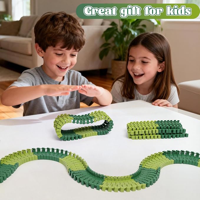FUNBUD 96 Pieces Dinosaur Track Expansion Set for Kids - Birthday Gift for Boys Ages 3-5 5-7, Compatible with Most Dino Tracks, Creative Add-On Toy to Build