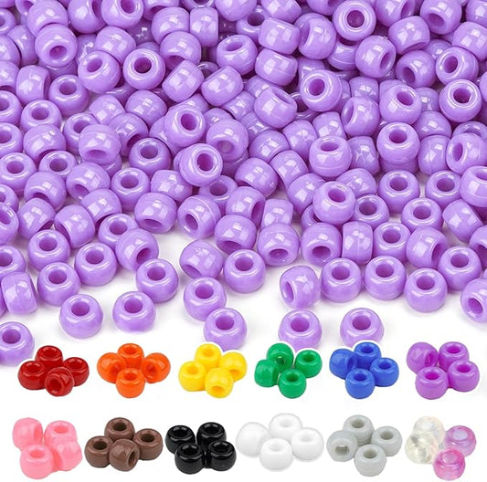 Dowsabel Purple Pony Beads Bulk 1000 Pcs 6x9mm, Large Hole Kandi Hair Beads for Braids Bracelets, DIY Friendship Bracelets Necklaces Jewelry Making Crafts and Gifts