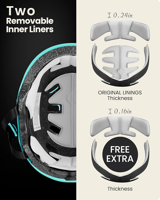 OutdoorMaster Skateboard Cycling Helmet - Two Removable Liners Ventilation Multi-Sport Scooter Roller Skate Inline Skating Rollerblading for Kids, Youth & Adults
