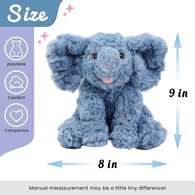 Hopearl Adorable Plush Calf Elephant Toy Floppy Elephish Ultra Soft Haggable Stuffed Animal Holiday Birthday Gift for Boys Girls Kids Toddlers, Blue, 9''