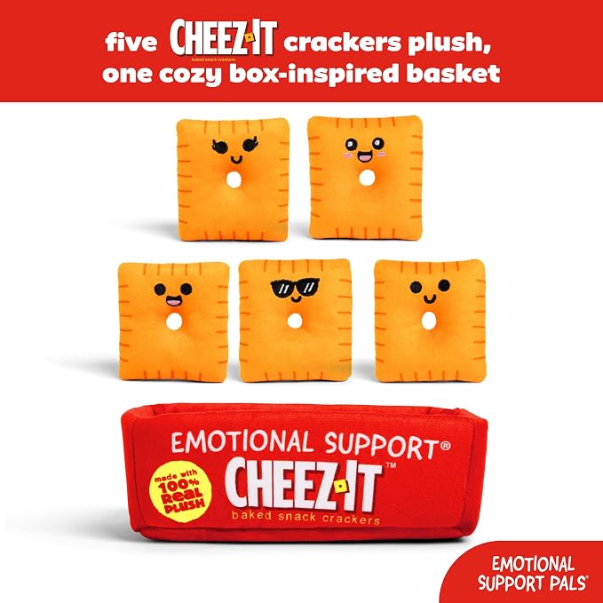 Emotional Support Pals Cheez-It™ by Relatable - Cute Stuffed Animals and Toys, Squishy Toys and Plushies, Great Gift Ideas for Loved Ones of All Ages - Includes 5 Plushies with Plush Carrying Basket