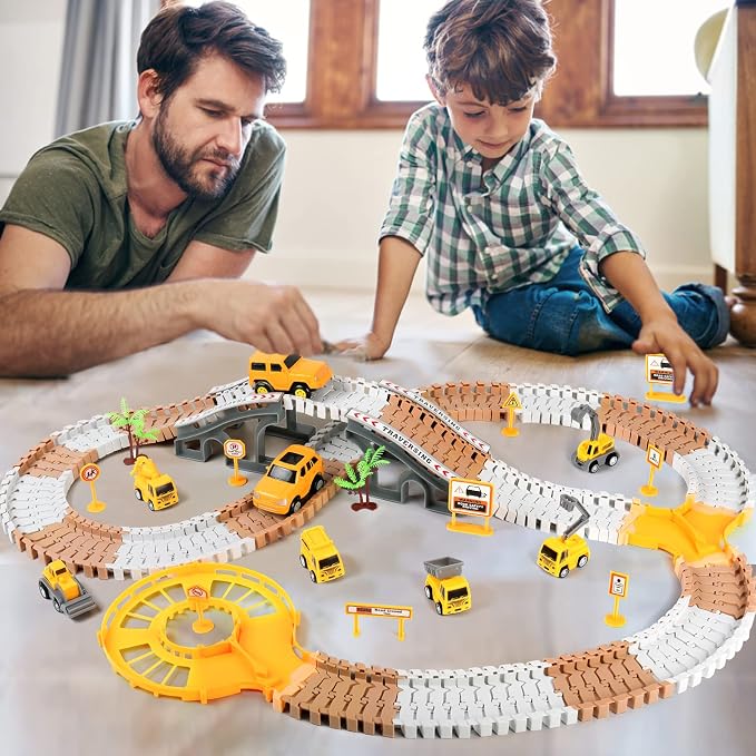 𝗫𝗔𝗪𝗔𝗖𝗔𝗛 Toy Construction Race Track Set for 3 4 5 Year Old Boys, 191 PCS Construction Car Track Playset for Kids 3-6 Years, Engineering Truck Toys DIY Track for 3 Years Old Boys Girls Gifts