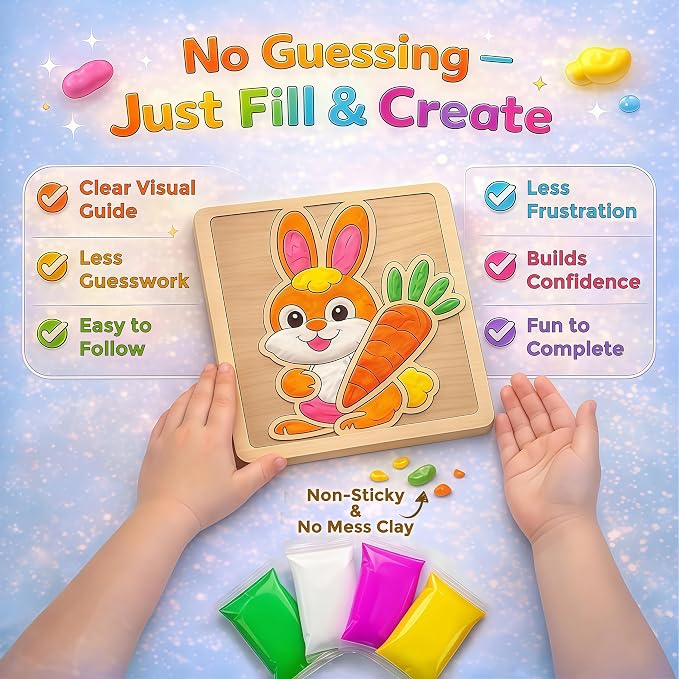 Air Dry Clay for Kids - Modeling Clay for Kids DIY Arts and Crafts Kit with 16 Soft Colored Magic Clay Bags & 2 Engraved Wooden Boards - Wooden Clay Picture Kit for Boys and Girls Ages 4-8