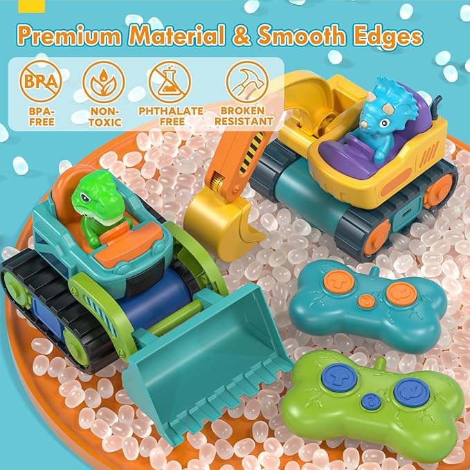 Lehoo Castle Construction Toys, 2 Pack Remote Control Car for Toddlers 1-3, Rechargeable Excavator Toy Bulldozer Toys for 2 Year Old Boy, 3 Year Old Boy Toys