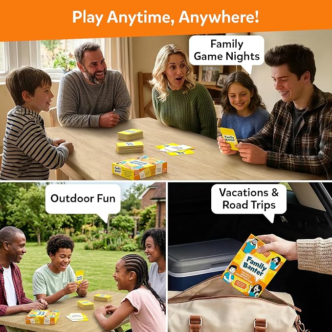 Gouda Games Family Banter Card Game, Fun and Hilarious for Family Game Night, Interactive Conversation with 148 Question Cards, Travel Game for Kids Teens and Adults, Gift Ages 8, 9, 10 and Up