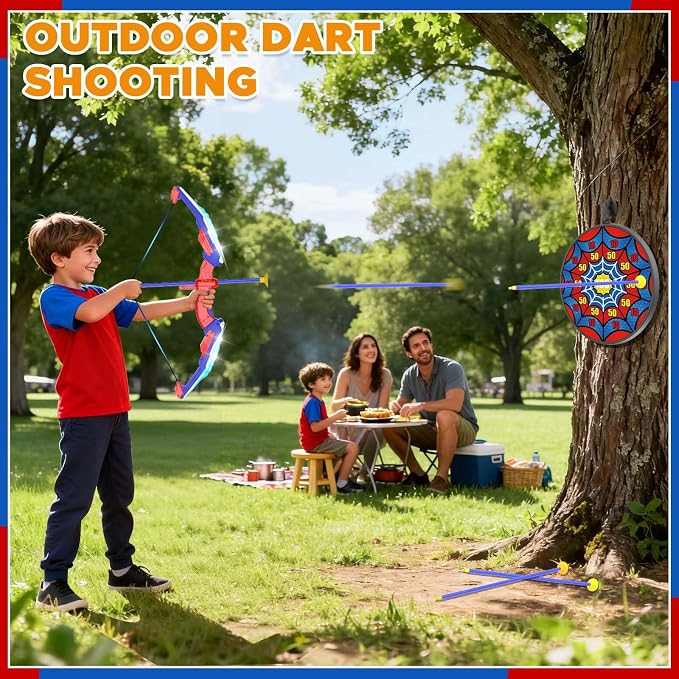 Kids Bow and Arrow Set LED Light Up Archery Set with 10 Suction Cup Arrows, 1 Archery Targets,3 Score Target for Kids Ages 3-12 Birthday Gifts Toys for 5 6 7 8 9 10 11 12 Year Old Boys Girls