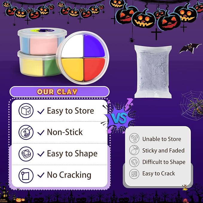 Air Dry Clay Kit - Halloween Theme, Modeling Clay for Kids, DIY Magic Clay with Sculpting Tools and Tutorials,12 Boxes Molding Clay, Ultra Light, Soft & Non-Sticky, Arts and Crafts Gift for Kids