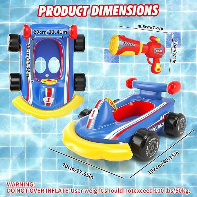 Lehoo Castle Kids Pool Floats with Water Gun, Pool Toys for Kids Ages 3-8, Inflatable Ride-on Toddler Pool Float Outdoor Summer Beach Water Toys for Boys and Girls