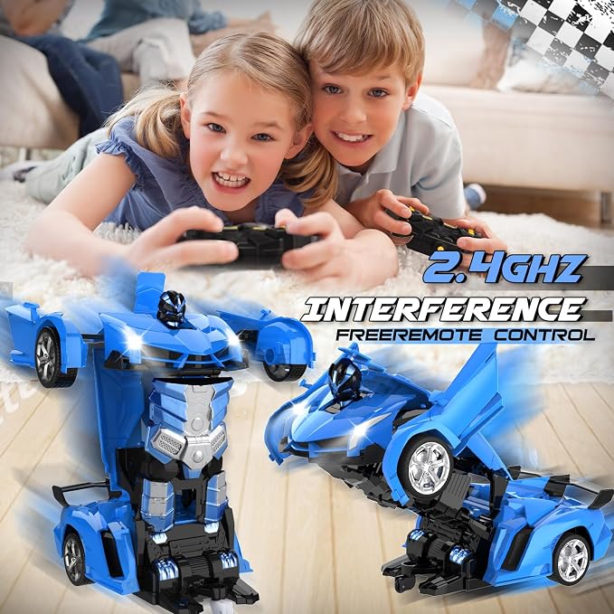 Transform Remote Control Car Toy for Kids 4 5 6 7 8, Remote Control Car for Boys 4-7, Transform Cars for Boys 4-6, Toy Car 5 Year Old Boy, Toys for 3 4 5 6 7 8 9 10 11 12 Years Old Boy, Blue