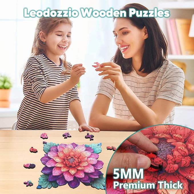 Leodozzio Lotus Wooden Jigsaw Puzzle for Adults 500 Pieces, 5MM Thick Unique Shaped Flower Wood Puzzle, Home Wall Decor, Family Game, 15.9 x 15.9 Inch