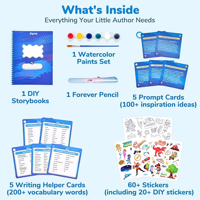 Adventure Storybook Art Starter Kit, Creative Writing for Kids, Write Your Own Book, Art Kit for Kid 6-9, DIY Craft, Scrapbooking & Journal Supplies, Hardcover Comic Book Making Kit, Christmas Gift
