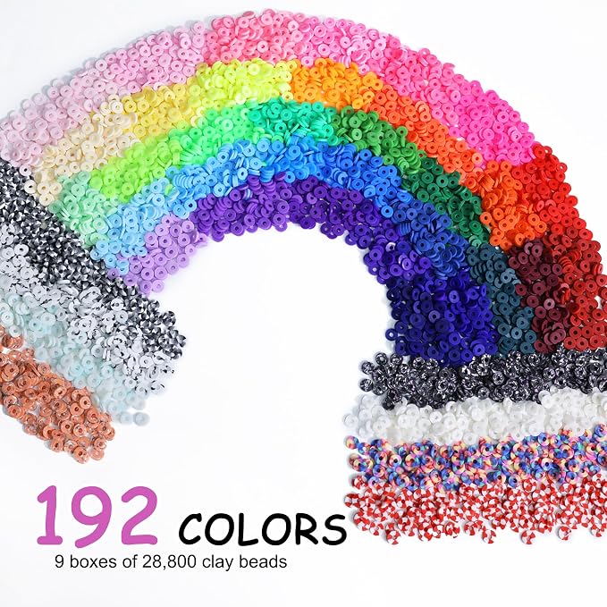 Redtwo 32000 Pcs Clay Beads Bracelet Making Kit, 9 Boxes 192 Colors Friendship Bracelet Kit Flat Polymer Heishi Beads for Jewelry Making, Crafts Gift for Girls Ages 6-12