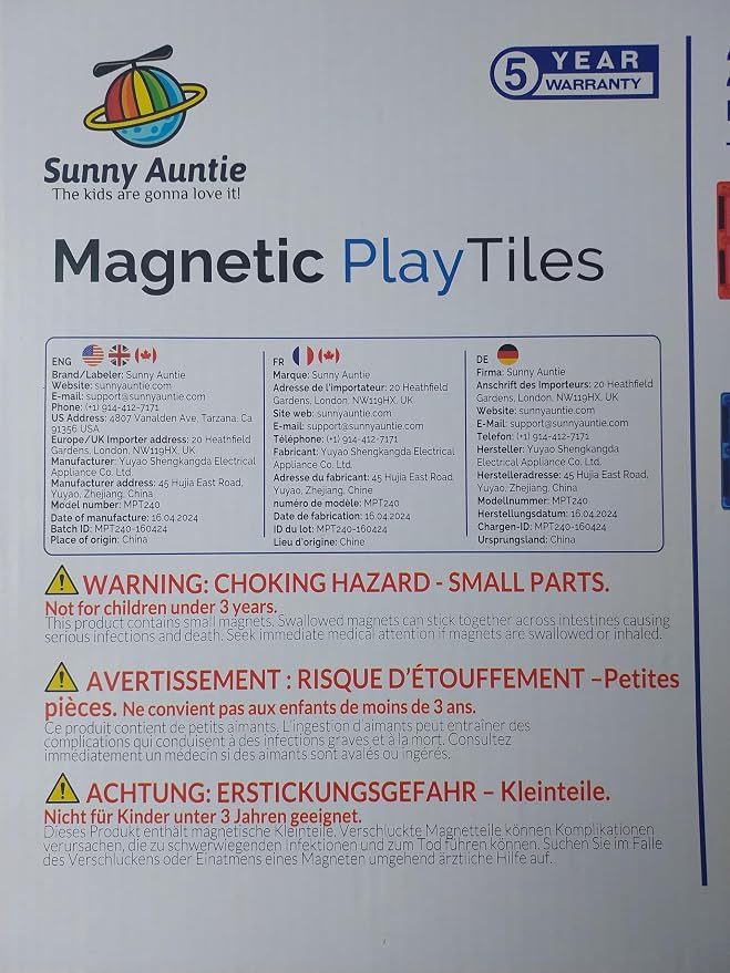 SUNNY AUNTIE Magnetic Tiles 240 PCS XL Set with Storage Bag – Magnetic Building Tiles for Kids Ages 3-8, STEM Magnet Construction Toy for Boys & Girls