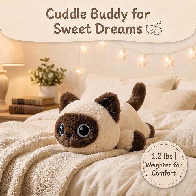 Weighted Cat Stuffed Animal, 20-Inch, 4 lbs Siamese Cat Plush, Cuddly Soft Plushie Pillow Gift for Kids & Adults