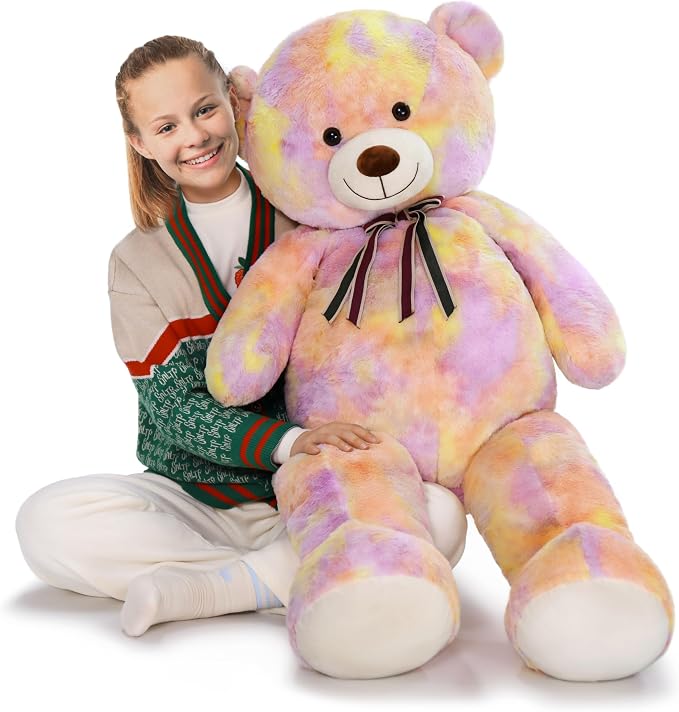Tezituor Valentine Big Teddy Bear,52'' Giant Stuffed Animal,Large Soft Bear Plush Toy,Plushie for Warmth & Comfort for Girlfriend Girls Boys Girlfriend for Christmas, Birthday,Rainbow Yellow