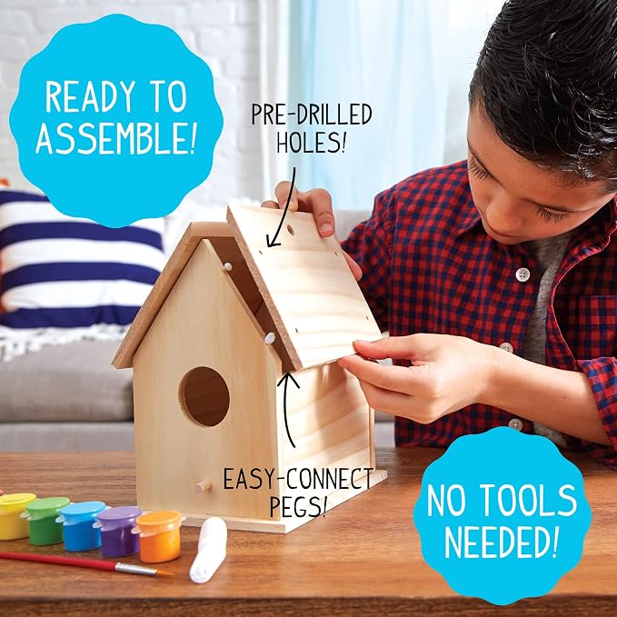 Made By Me Build & Paint Your Own Wooden Toys, DIY Wood Craft Kit, Easy to Assemble, Birdhouse
