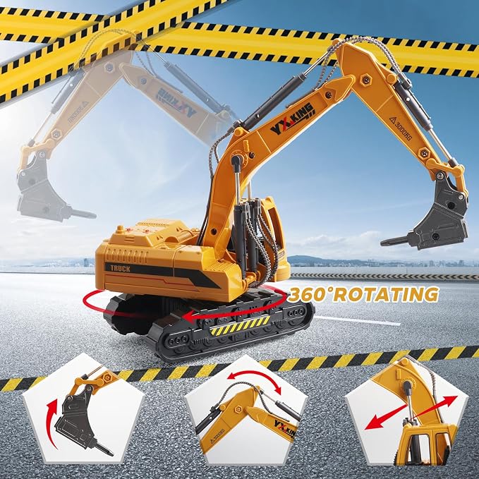 ABS Diecast Drilling Rig Toy Truck for Boys Ages 3-12, Friction Powered Metal Construction Vehicle with 360° Rotating Cab & Movable Arm, Christmas Birthday Gifts