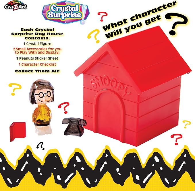 Cra-Z-Art Peanuts Crystal Surprise, Mini Plastic Crystal-Like Figures and Snoopy House Collectible Blind Bag Inspired Kids Toys for Ages 3 and Up