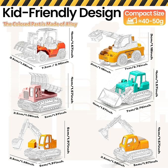 Oriate Diecast Construction Trucks Toys for Boys Girls Age 3 4 5 6 Years Old, Pull Back Cars Set for Engineering Kids, Travel Mini Metal Toy Truck Excavator, Christmas Birthday Class Kids Gifts
