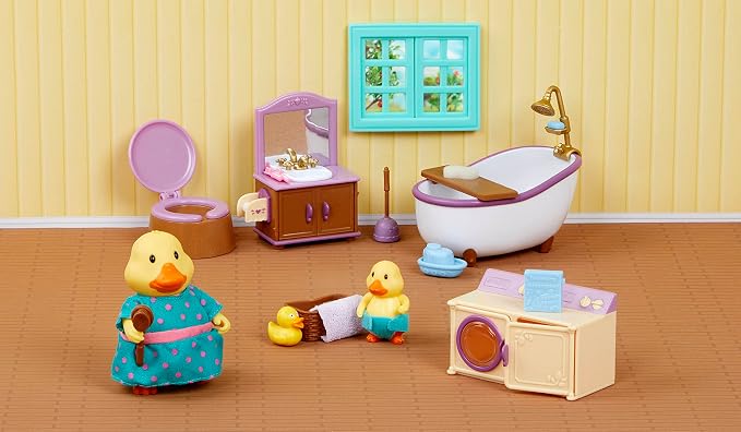 Li'l Woodzeez – Dollhouse Furniture Playset – 2 Posable Figures – Bath & Laundry Playhouse Toy – Imaginative Roleplay for Kids Ages 3 Years and Up – Colorful & Durable – Encourages Creative Play