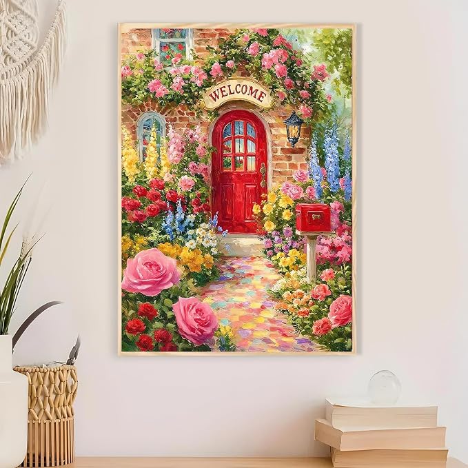 Paint by Numbers for Adults and Kids Beginner, Welcome Spring Flower Painting by Number Kits On Canvas, Number Artist Paint by Number Kit DIY Oil Painting Acrylic Paints, Home Wall Decor Gift 12X16 in