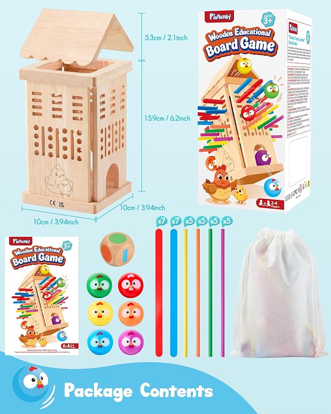 Montessori Board Game for Kids Ages 3-6, Safe Colorful Wooden Stick & Dice Toy, Fine Motor Skills Learning Game, Family Game for Kids & Adults, Educational Gift for Boys and Girls