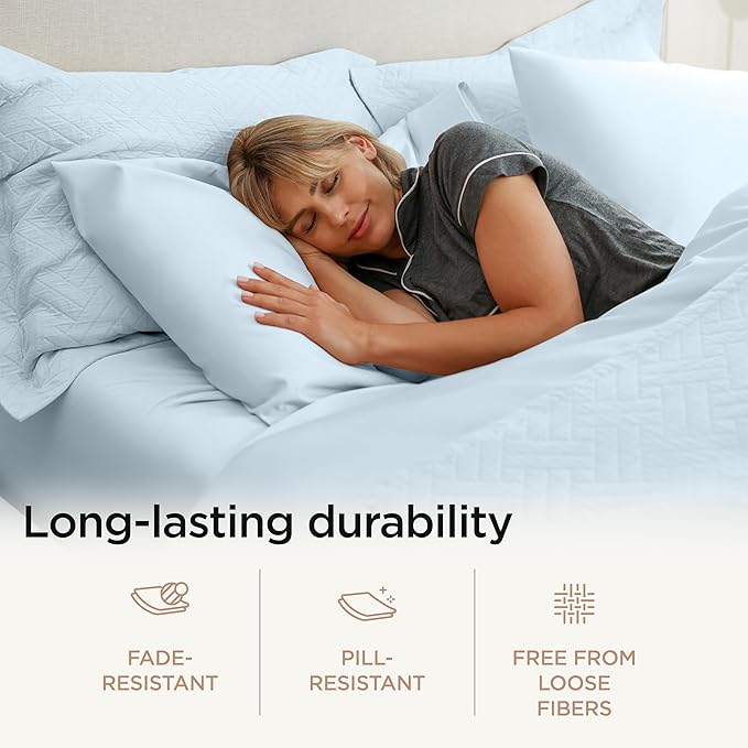 Threadmill 100% Cotton Sheets for King Size Bed - 600 Thread Count King Bed Sheets Set with 16” Deep Pocket - Sateen Weave 4-Piece Bedding Set with Cooling Effect, Blue