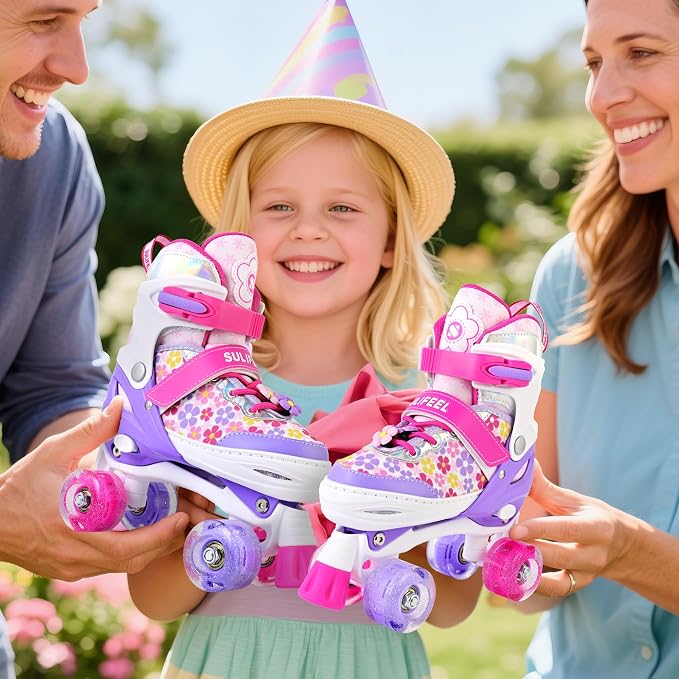 SULIFEEL Rainbow Unicorn 4 Size Adjustable Roller Skates for Girls Boys for Kids Ages 3-5 5-8 6-12 Children Skates Indoor Outdoor