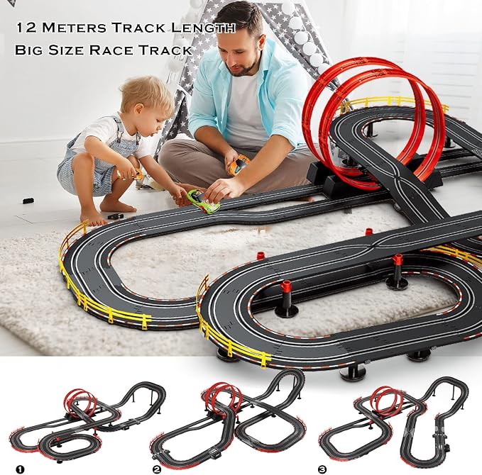 40FT Slot Car Race Track Set Electric Powered Super Loop Speedway with Four Cars for Kids with Sounds and Light Dual Racing Adult-Slot Car Set