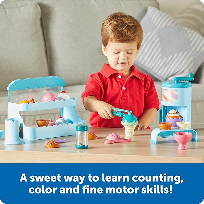 Learning Resources Swirly Scoops Ice Cream Shoppe - Play Food Cones, Pretend Play Kitchen Playset, Preschool Toys, Gifts for Boys and Girls