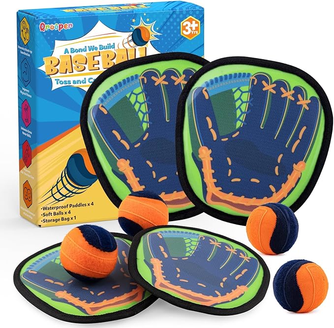 Toss and Catch Ball Game with Soft Balls & Sticky Baseball Gloves - Toys for Indoor, Outdoor, Yard, Beach, Pool, Camping - Birthday Gift for Boys, Girls, Toddler, Kids Ages 3-12 - Green