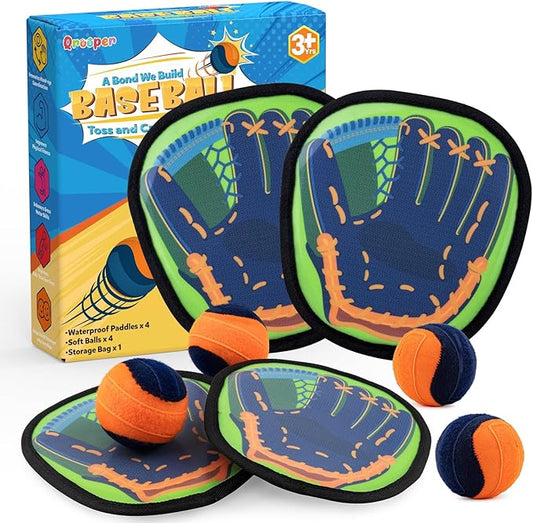 Toss and Catch Ball Game with Soft Balls & Sticky Baseball Gloves - Toys for Indoor, Outdoor, Yard, Beach, Pool, Camping - Birthday Gift for Boys, Girls, Toddler, Kids Ages 3-12 - Green