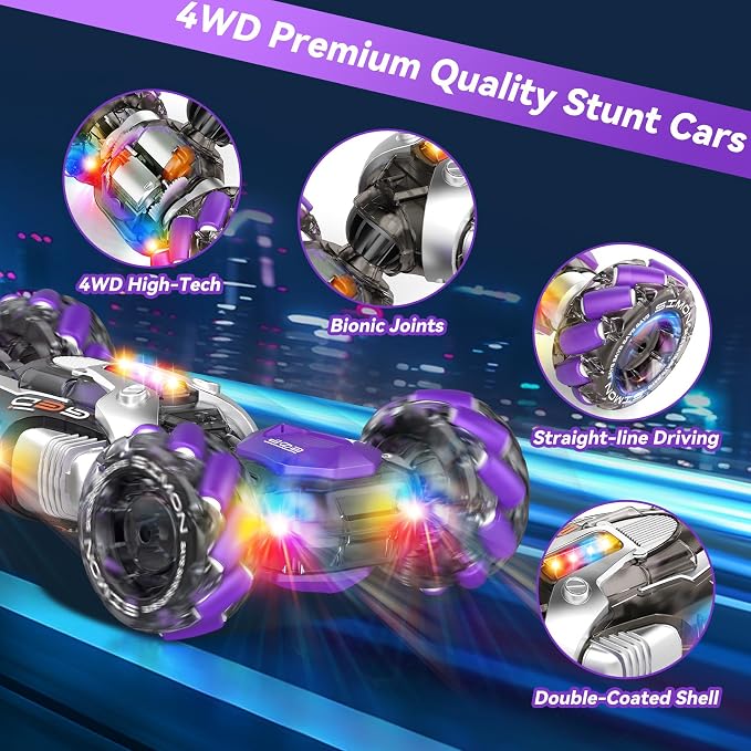 Nicella Gesture Sensing RC Stunt Car, Remote Control Cars Transformer Toys for Age 5-7 6-12 8 9 10 11 Yr Boys Girls Birthday Halloween, 2.4Ghz Hand Control 360° Rotating Toys Car